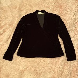 Dana Buchman deep purple close to black wrapped velvet top.  Size L